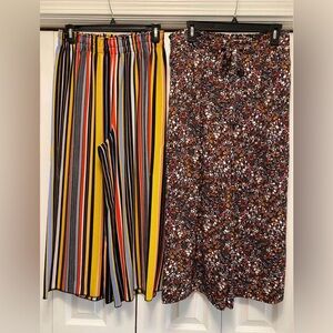 Womens, Palazzo Pants, Cropped Pants, size Large, elastic waist, floral, striped